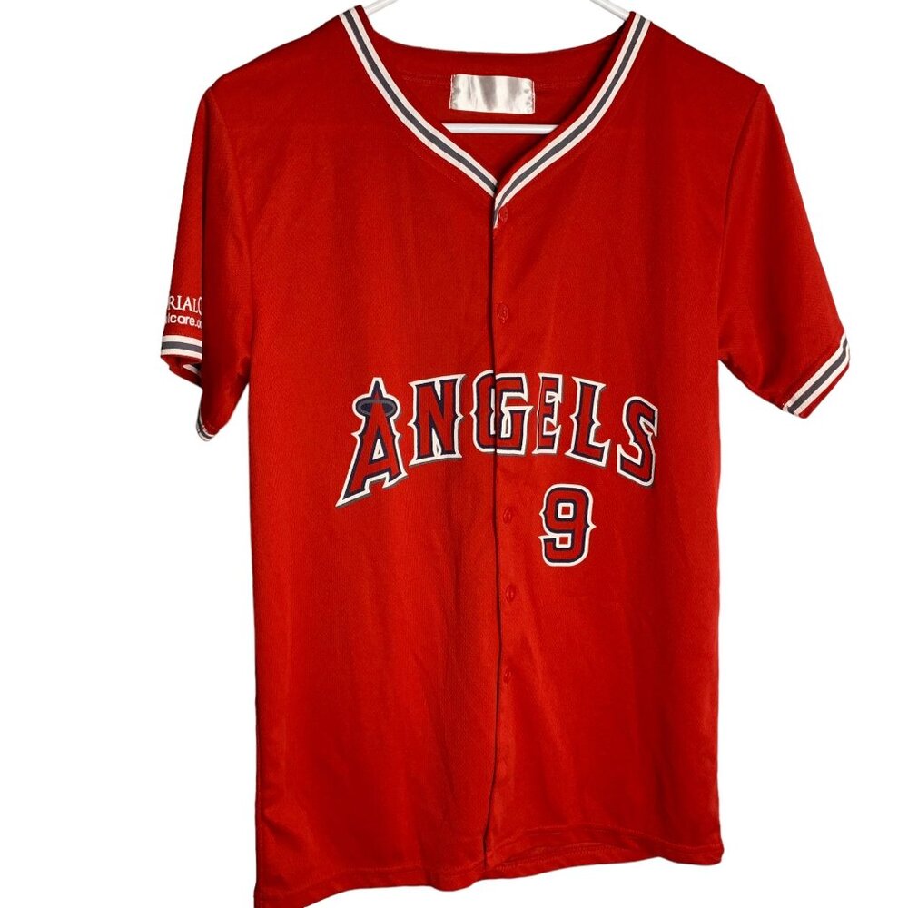 Anaheim Angels Youth Baseball Jersey L Red Buttons Figgins Short Sleeve #9